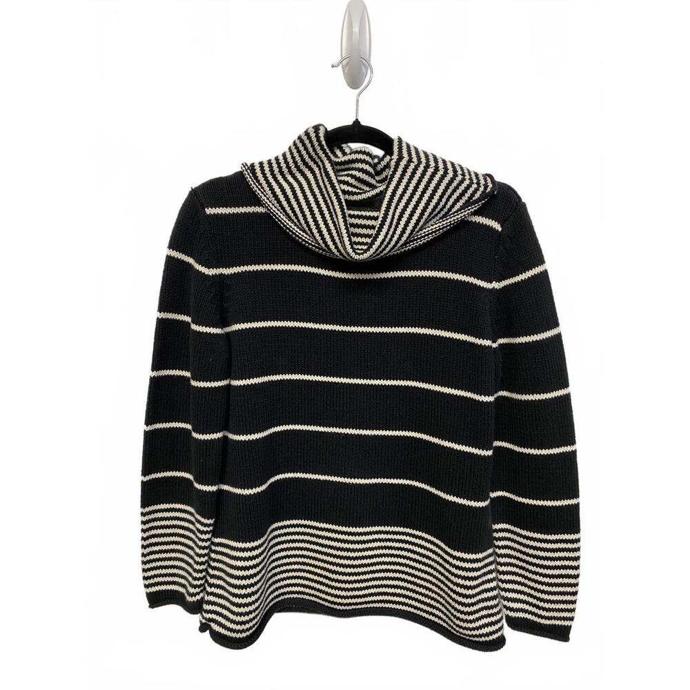 PURE 100% Cotton Black and White Striped Knit Sweater Cowl Neck M/L Lagenlook